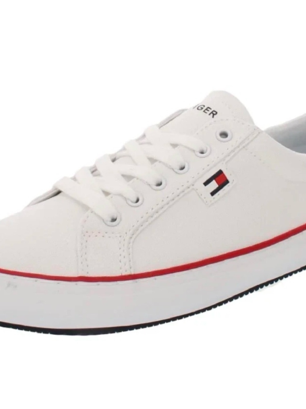 Tommy Hilfiger‎ White Canvas Low-Top Sneaker with Red Accent